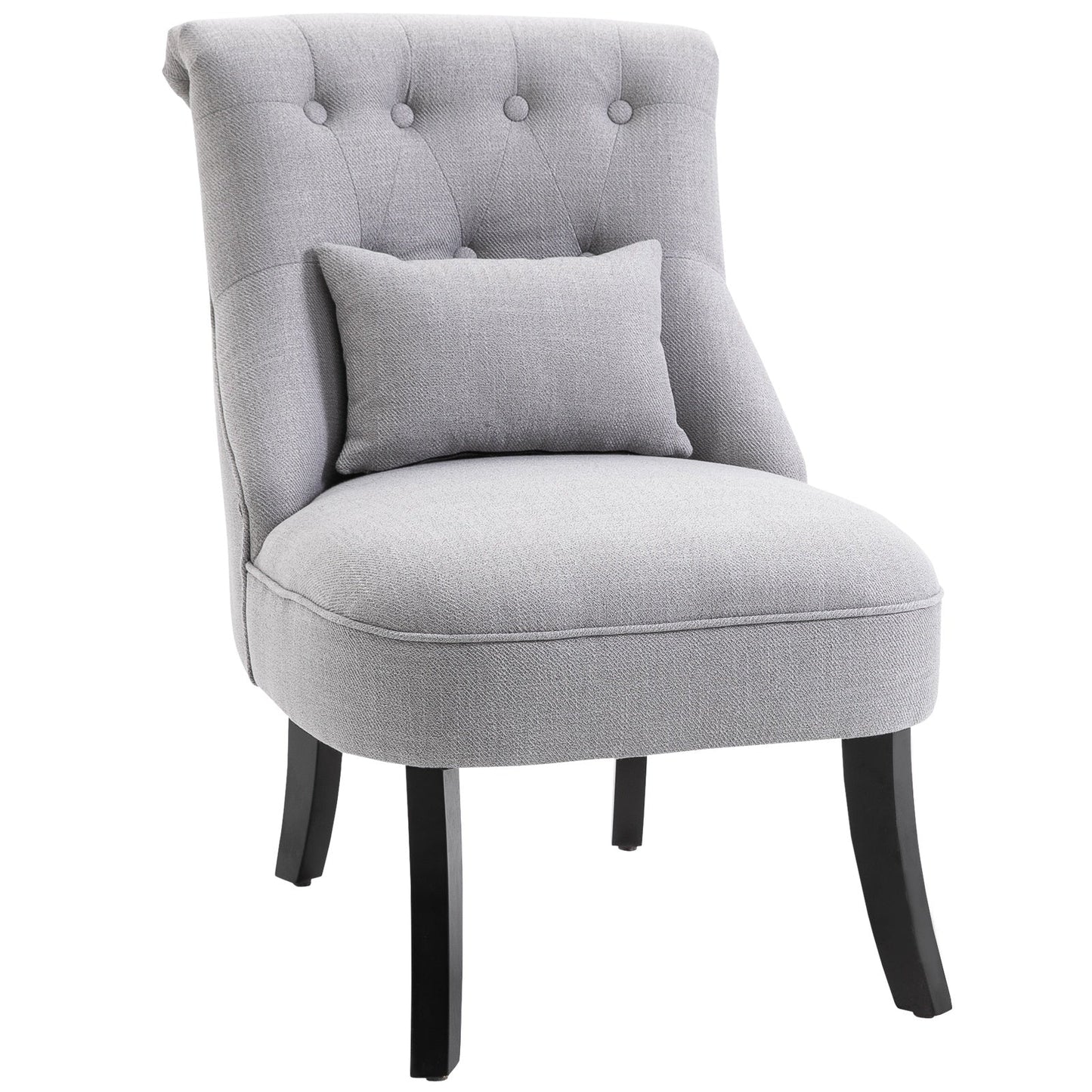 Upholstered Living Room Armchair with Cushion and Non-Slip Feet, Linen and Wood Effect Fabric Furniture Armchair, 52.5x69x77 cm, Grey