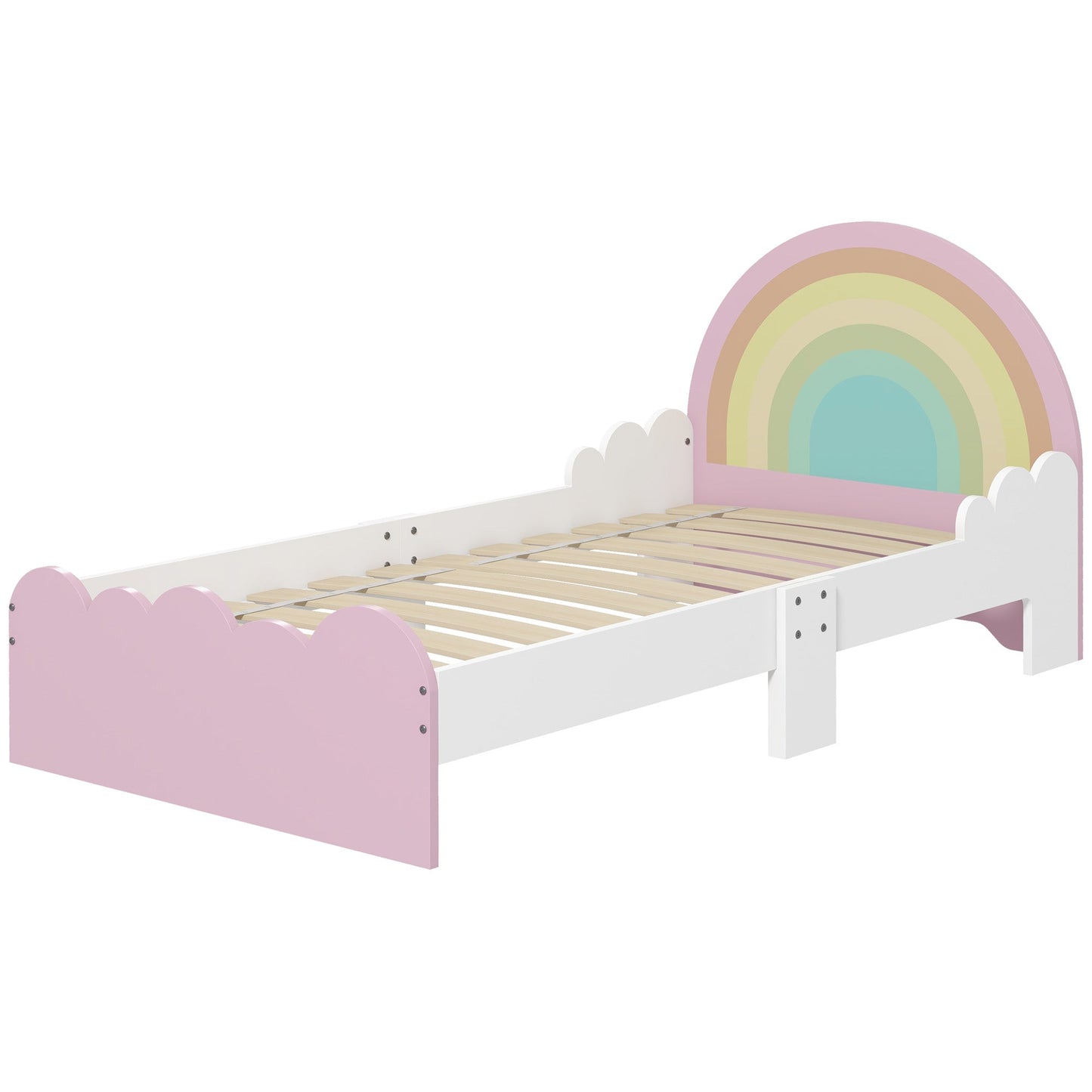 Children's Bed for 3-6 Years with Anti-Fall Side Rails in MDF, 143x74x66 cm, White and Pink