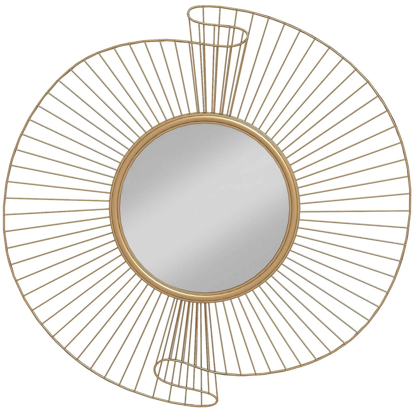 Round Wall Mirror with Metal Stripes and Pleated Design, 60x60 cm, Gold