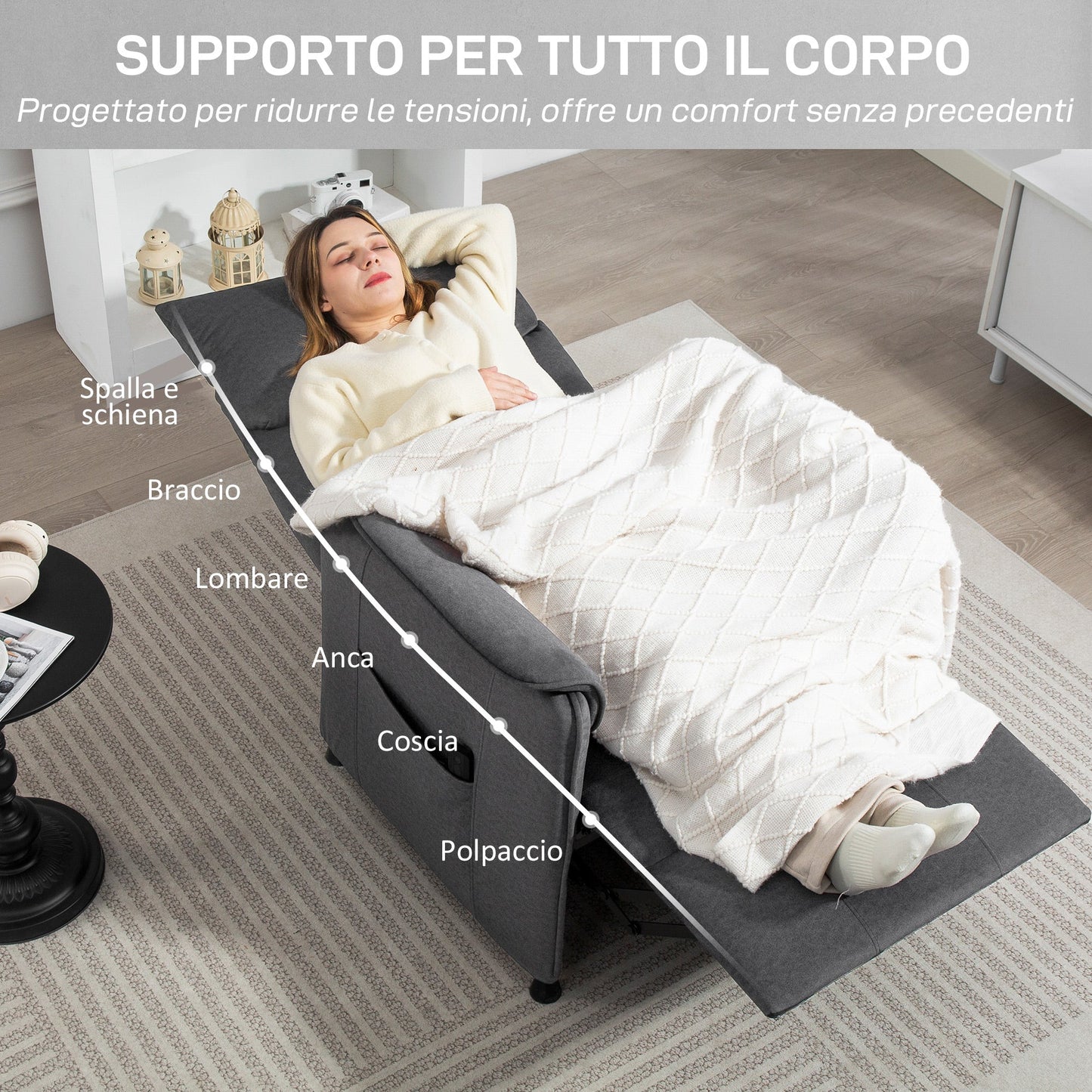 Electric Recliner Chair with Remote Control and Footrest, in Velvet Effect Fabric, 80x83x104 cm, Black