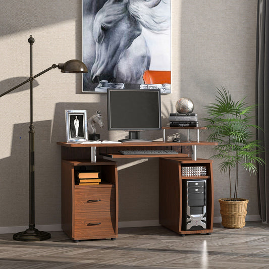 Desk PC Wooden Door With Drawers And Home Keyboard and Walnut Office