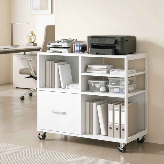 HOMCOM A4 Printer Table with Wheels and Drawer for Home and Office