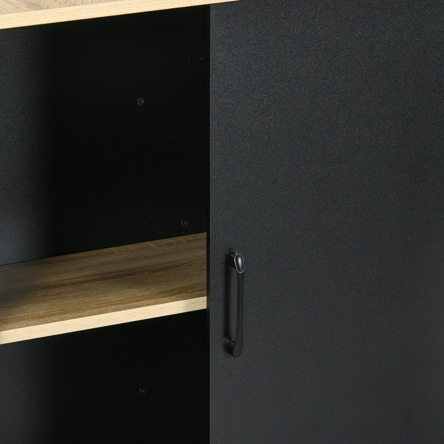 Kitchen Island with Shelves, Knife Holder and Sliding Door Cabinet, 14.5x70x90cm, Black