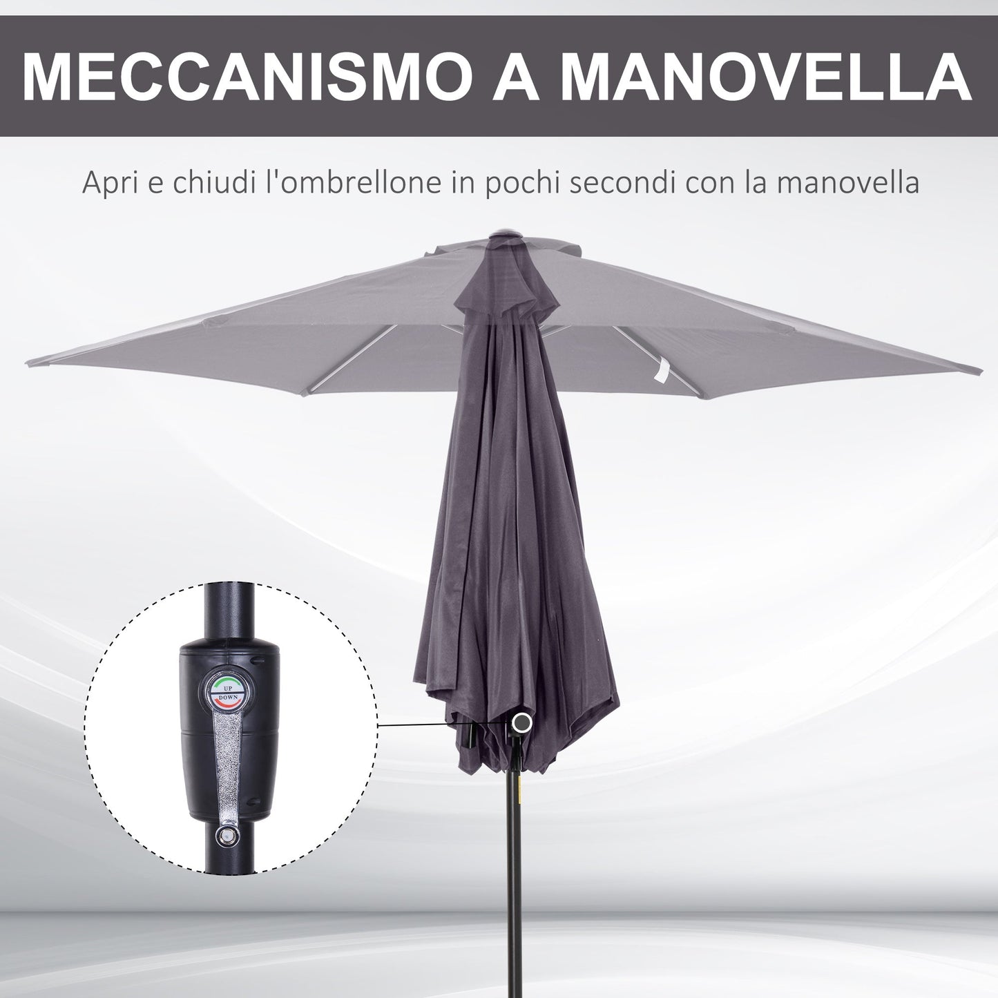 Garden Umbrella 2.6x2.4 m Tilting with Crank, in Aluminum and Polyester Gray and Black