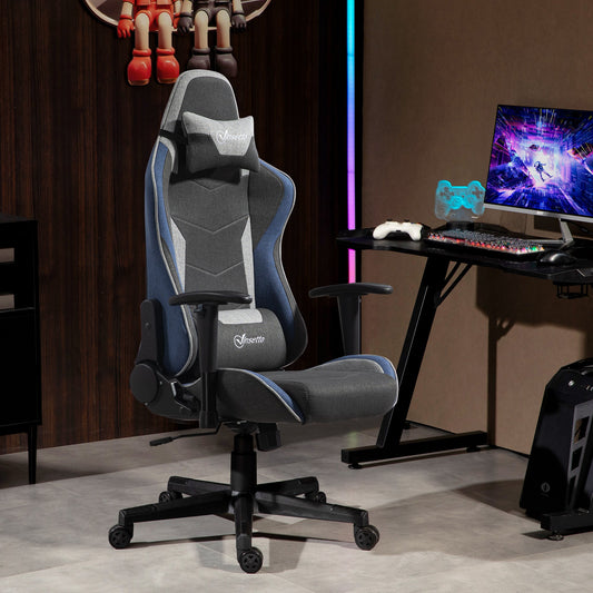 Gaming Chair, 150° Reclining with Rocking Function, in Linen Effect Fabric, 66x53x128-138 cm, Grey