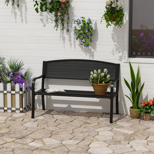 Outdoor Bench Garden Bench Max 240kg Metal 127 × 60 × 85cm Black