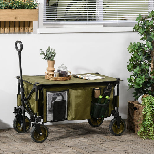 125L Folding Garden Cart with Handle and 5 Bags, 108x55x93 cm, Green