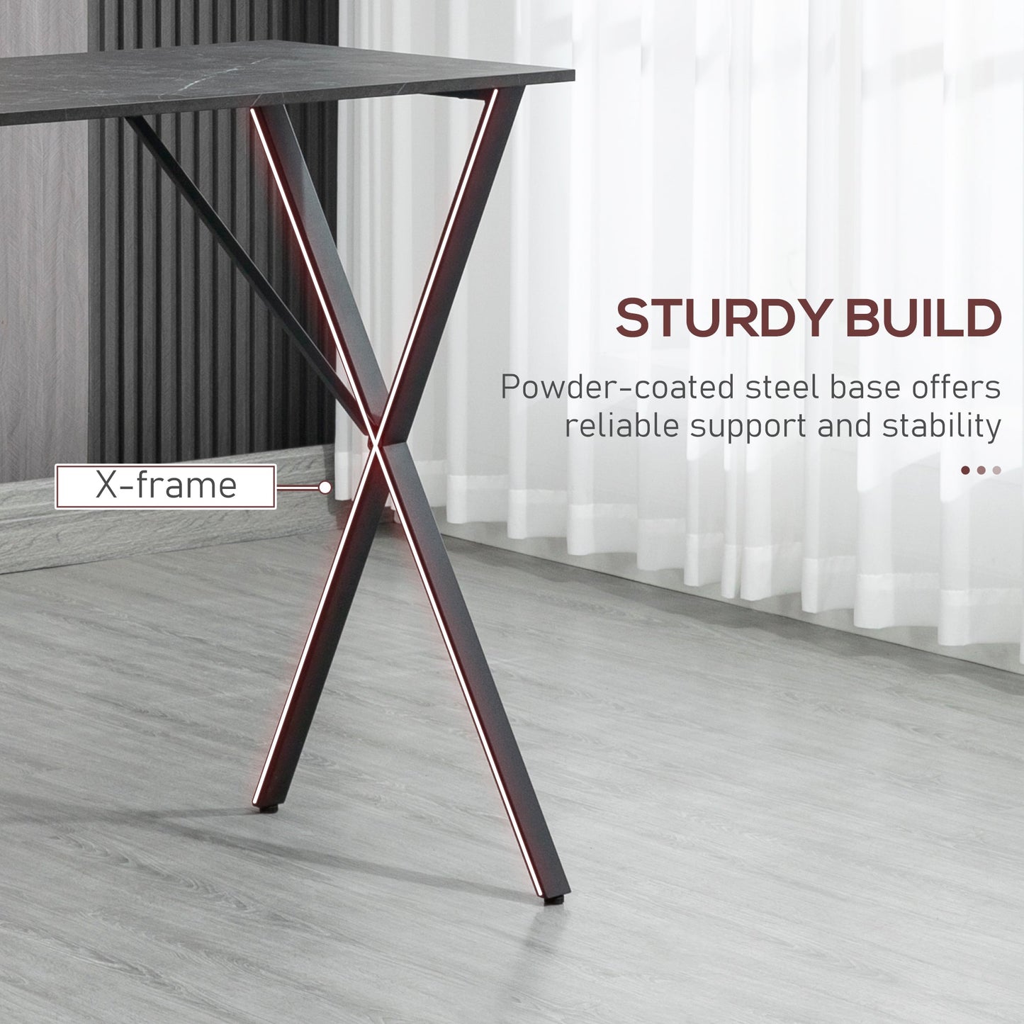 Industrial Style Bar Counter High Table Marble Effect, Wood and Steel 120x60x102 cm, Black