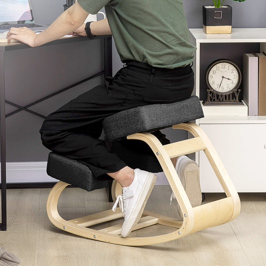 Ergonomic Kneeling Chair in Birch Wood and Cushion, 51x69x58cm, Black
