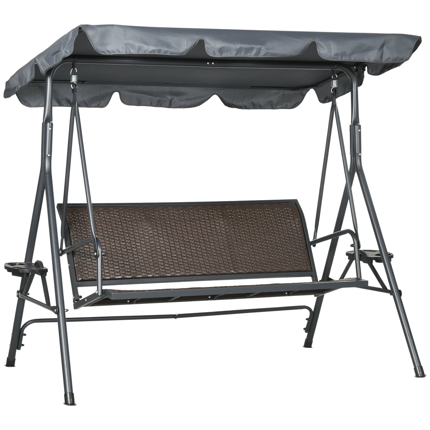 VIENNA | 3 Seater Garden Swing in PE Rattan and Steel with Adjustable Canopy and Cup Holder, 204x112x150 cm