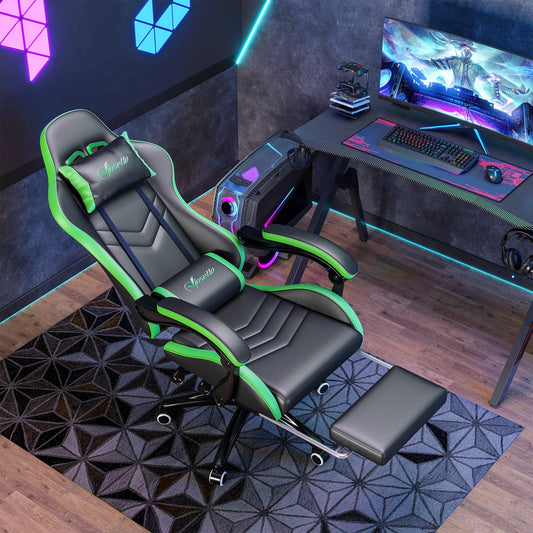 Gaming Chair with Adjustable Height and Reclining Backrest, 65x65x121-129 cm, Black and Green