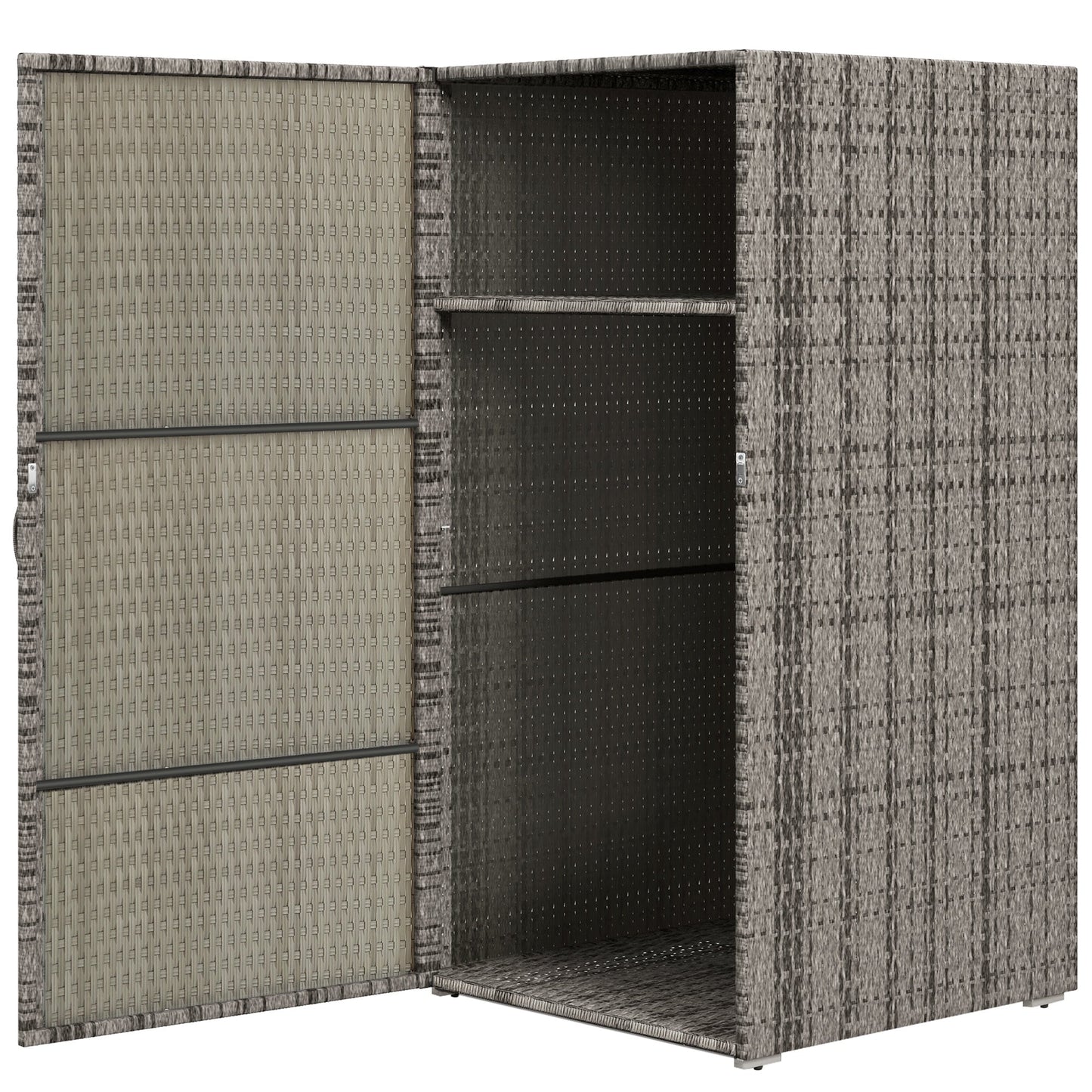 PE Rattan Garden Cabinet with 2 Compartments, 60x63x120cm, Grey