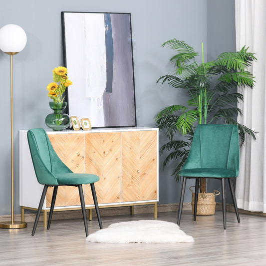 Set of 2 Modern Upholstered Dining Chairs with Upholstery and Backrest, Iron Legs for Kitchen, Living Room or Lounge in Modern Style, Green and Black, 50x56