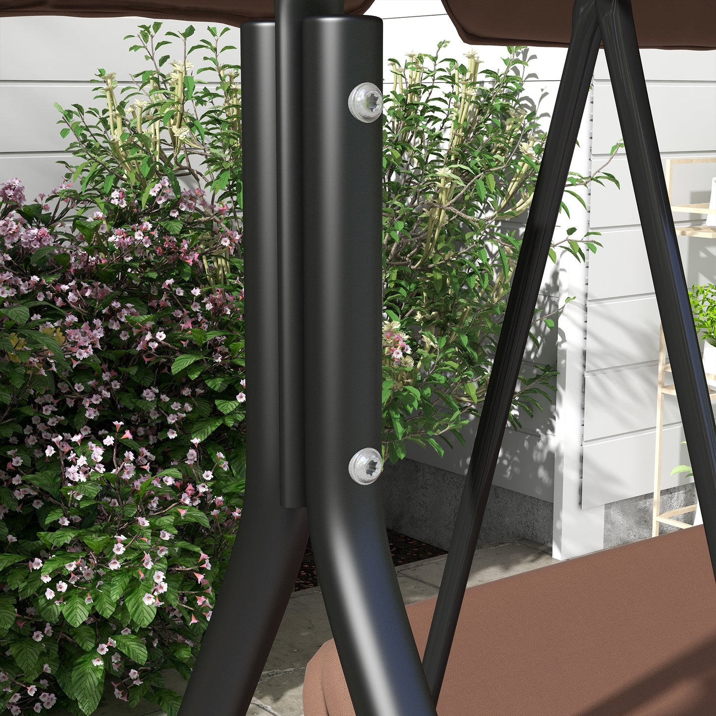 3 Seater Garden Swing with Tilting Sun Canopy and Cushions, 172x110x153 cm, Brown and Black