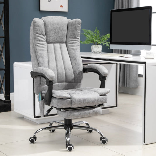 Height-Adjustable Heating and Massaging Office Chair, Armchair with Footrest, Ergonomic Microfiber Chair, 62x70x113-120 cm, Grey