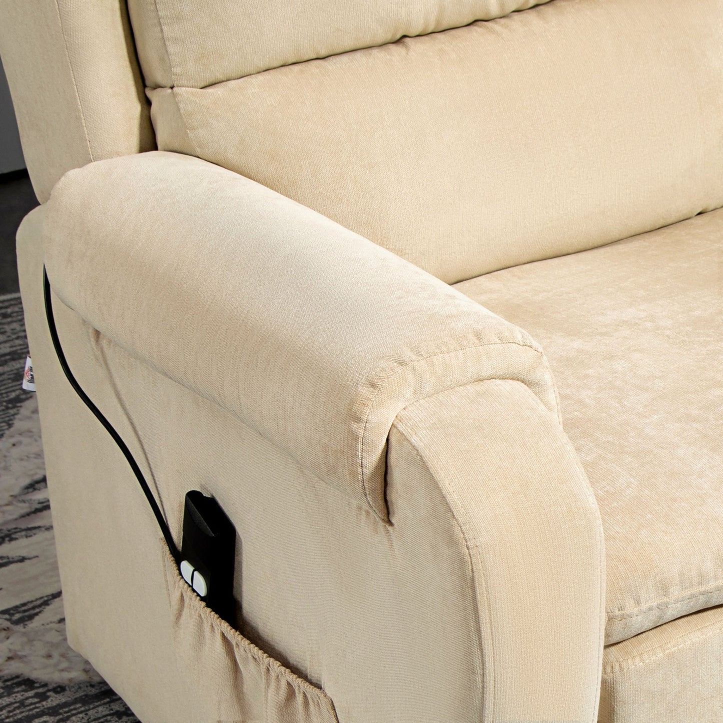 Lifting Armchair 160° Reclining with Footrest and Remote Control, in Velvet, 85x88x109 cm, Cream