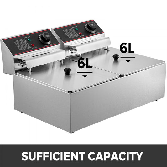 12L double deep fat fryer twin baskets view