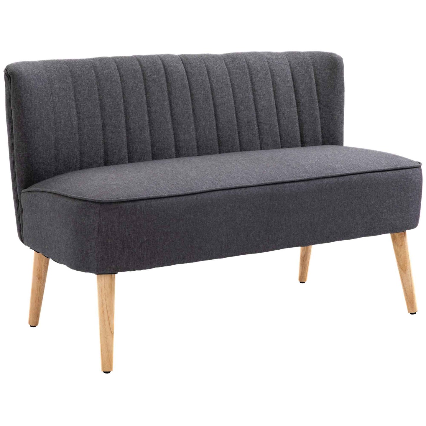 2-Seater Sofa in Linen-Effect Fabric without Armrests with Wooden Legs, 117x56.5x77 cm, Dark Grey