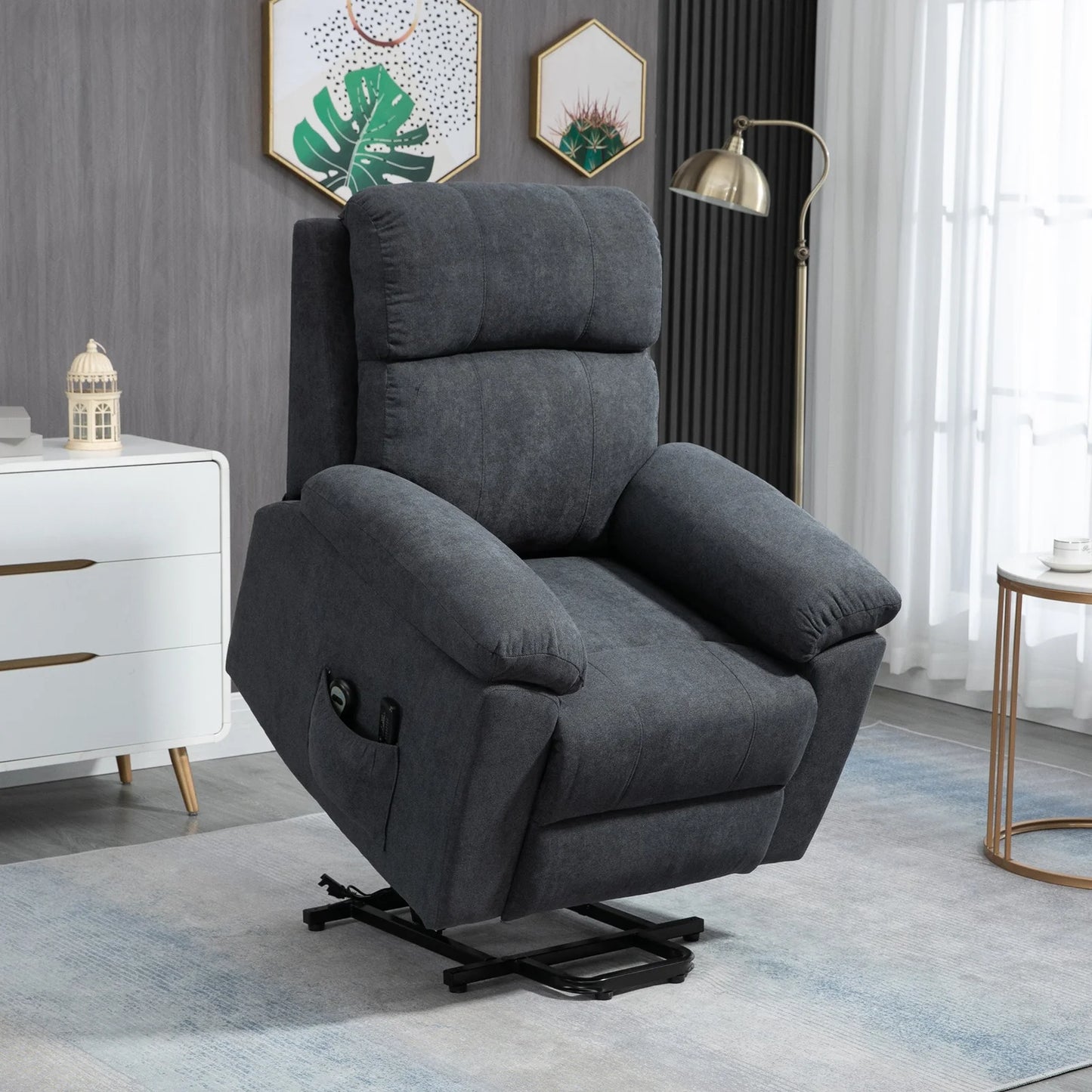 Electric Lift Massage Chair – 8 Point Vibration System, Remote Control & Footrest, 135° Recline Grey