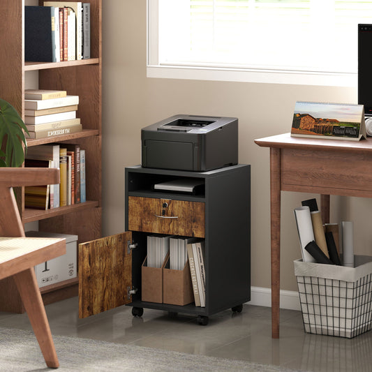 Office Cabinet with Open Shelf, Lockable Drawer and Cabinet, 40x35x60 cm, Brown