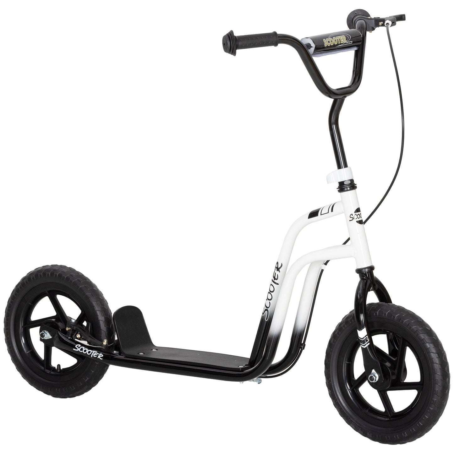 Kids Scooter for 5-12 Years Old with Brake, Kickstand and Adjustable Handlebar, 129x52x80-88 cm, White and Black
