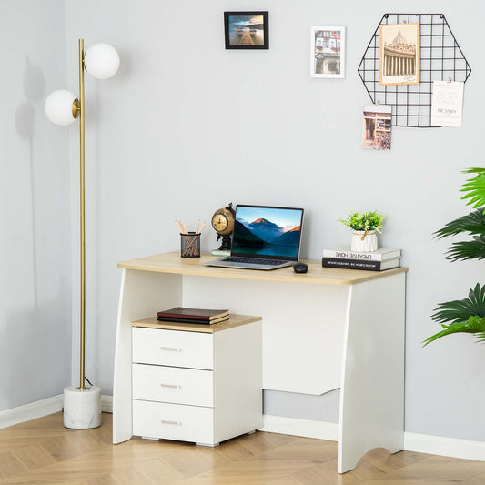 desk with modern wooden chest of drawers, pc desk for room and office, 110x55x75cm