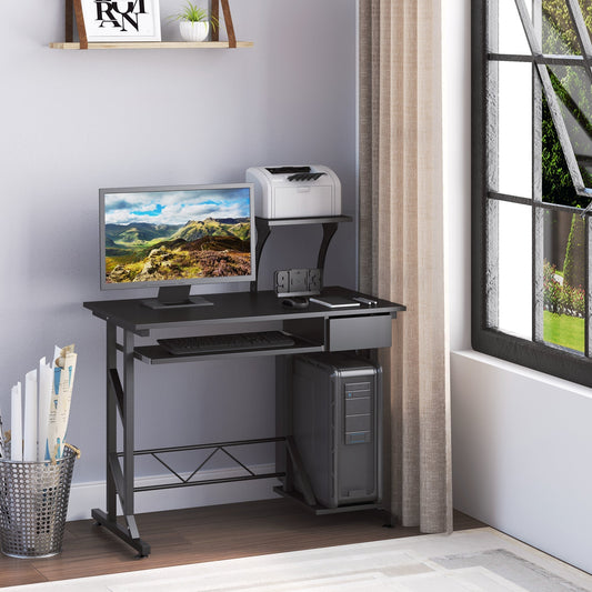 desk for computers saving in steel and wood with drawer, removable keyboard shelf