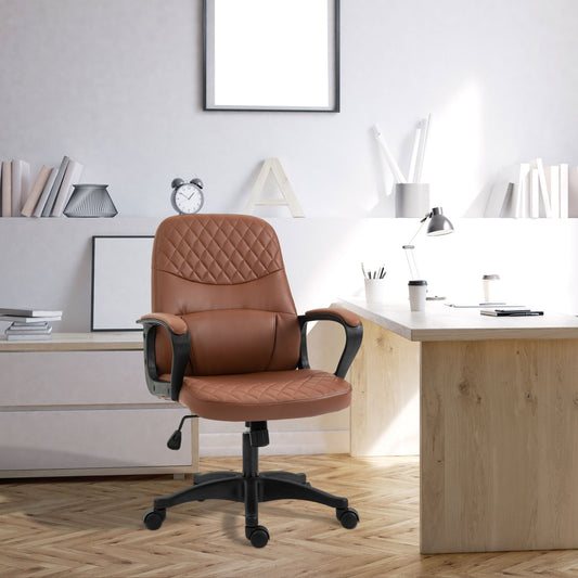 Office Chair with 2 Massage Points and USB Port, Brown Faux Leather Office Chair with Adjustable Height, 59x63x92-101cm
