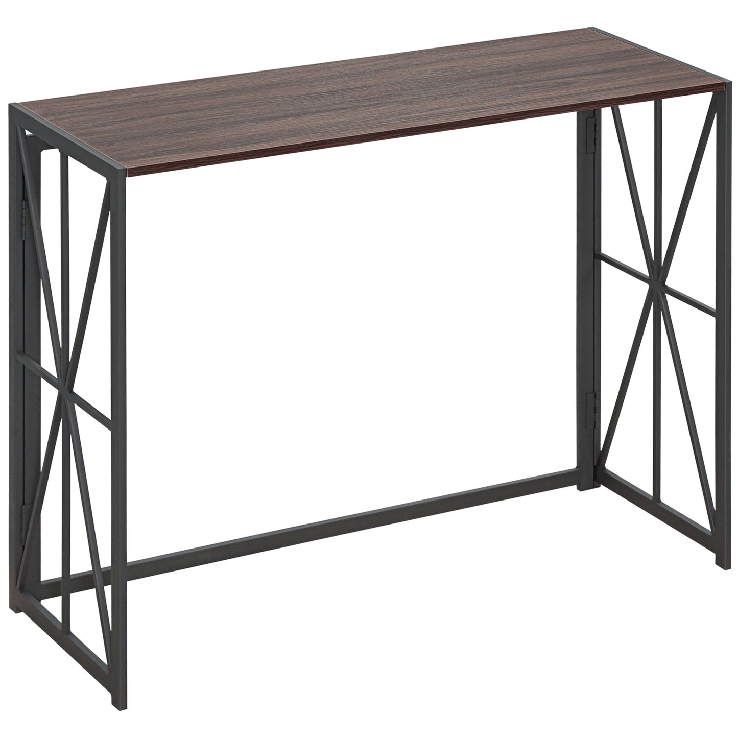 Industrial Style Folding Entryway Console Table in Wood and Metal, 100x38x80cm, Brown