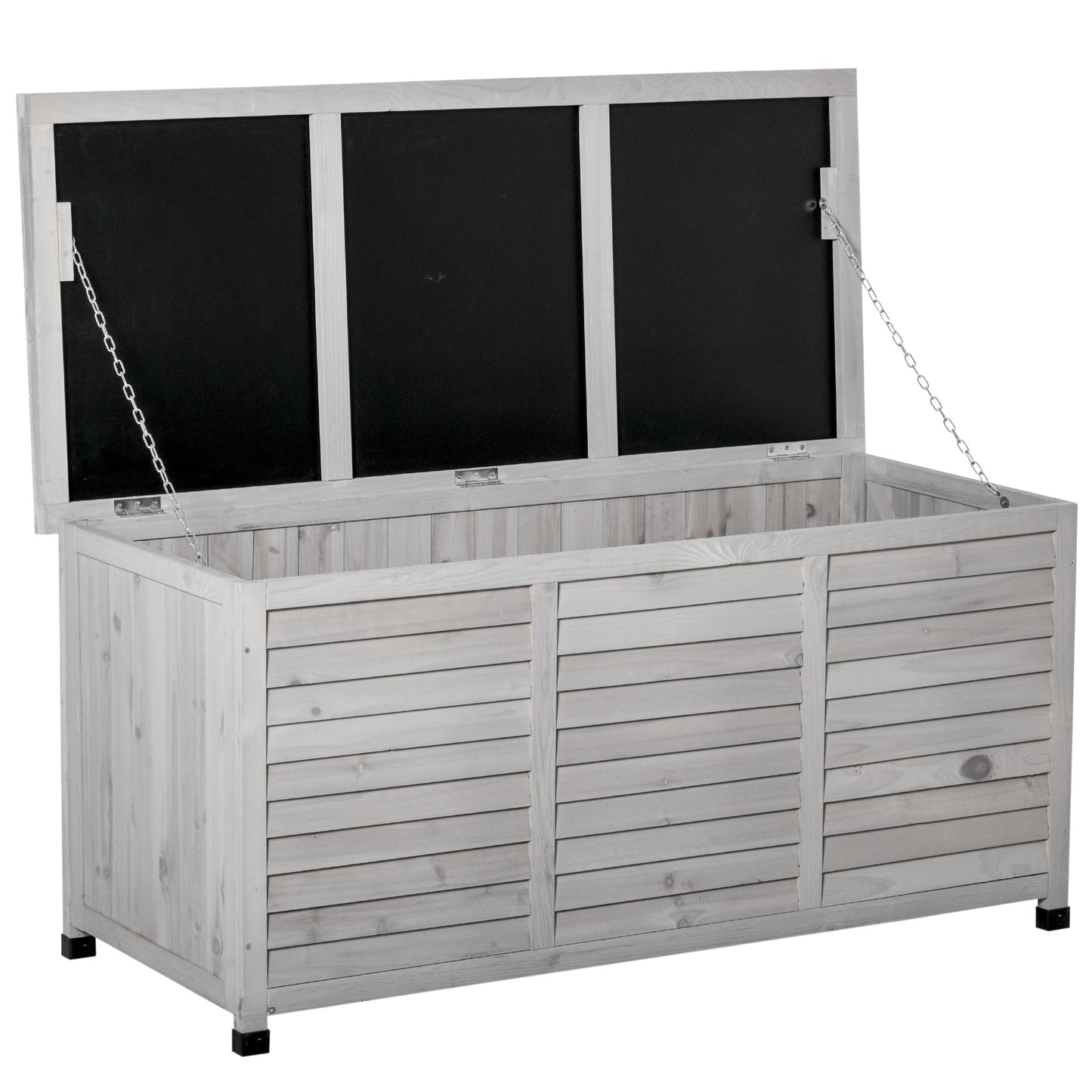 Fir Wood Storage Bench, Outdoor Chest with Non-Slip Feet 127x56x60cm, Grey