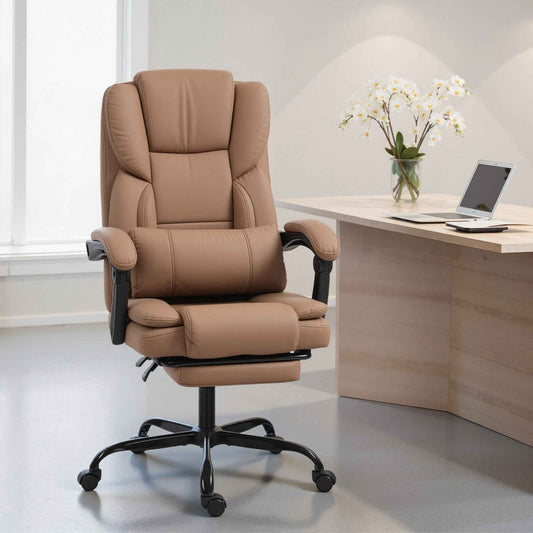 Reclining Faux Leather Office Chair with Footrest and Wheels, 65x67x111-119 cm, Brown