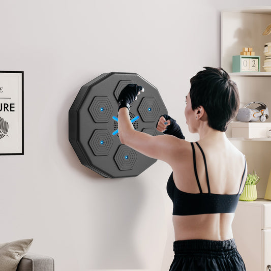 Wall-Mounted Musical Boxing Machine with Bluetooth Connection and Blue Lights, 40x40 cm, Black