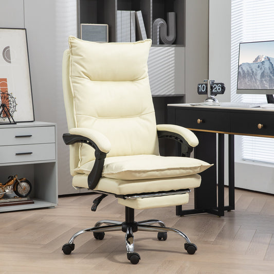 Ergonomic Office Chair, Reclining Desk Chair, Footrest, Beige