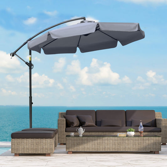 2.7x2.7 m Garden Umbrella with Metal Arm and Adjustable Polyester Canopy and Crank Opening, Grey
