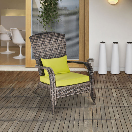 Adironrack Garden Chair with Armrests and Cushions, Rattan and Steel Chair for Indoor and Outdoor Use, 64x80x90 cm, Green