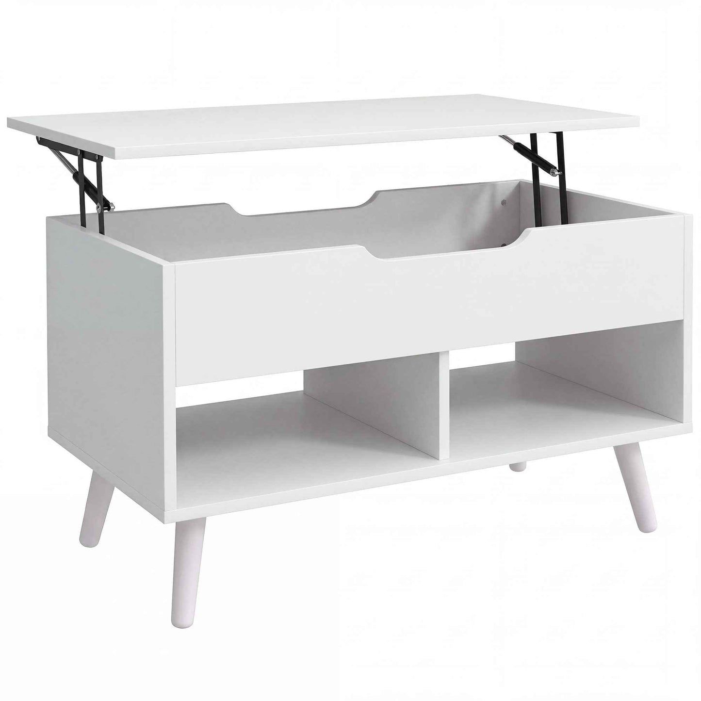 75cm White Punched Coffee Table with Lift-Up Top and Hidden Storage