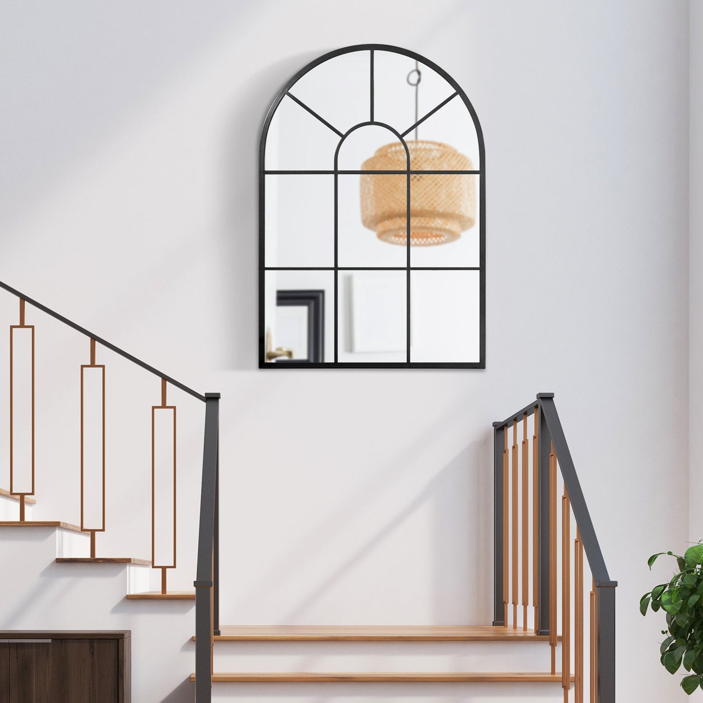 Modern Wall Mirror Arch Shape 91x60cm for Bedroom and Living Room, in Black Metal and Glass