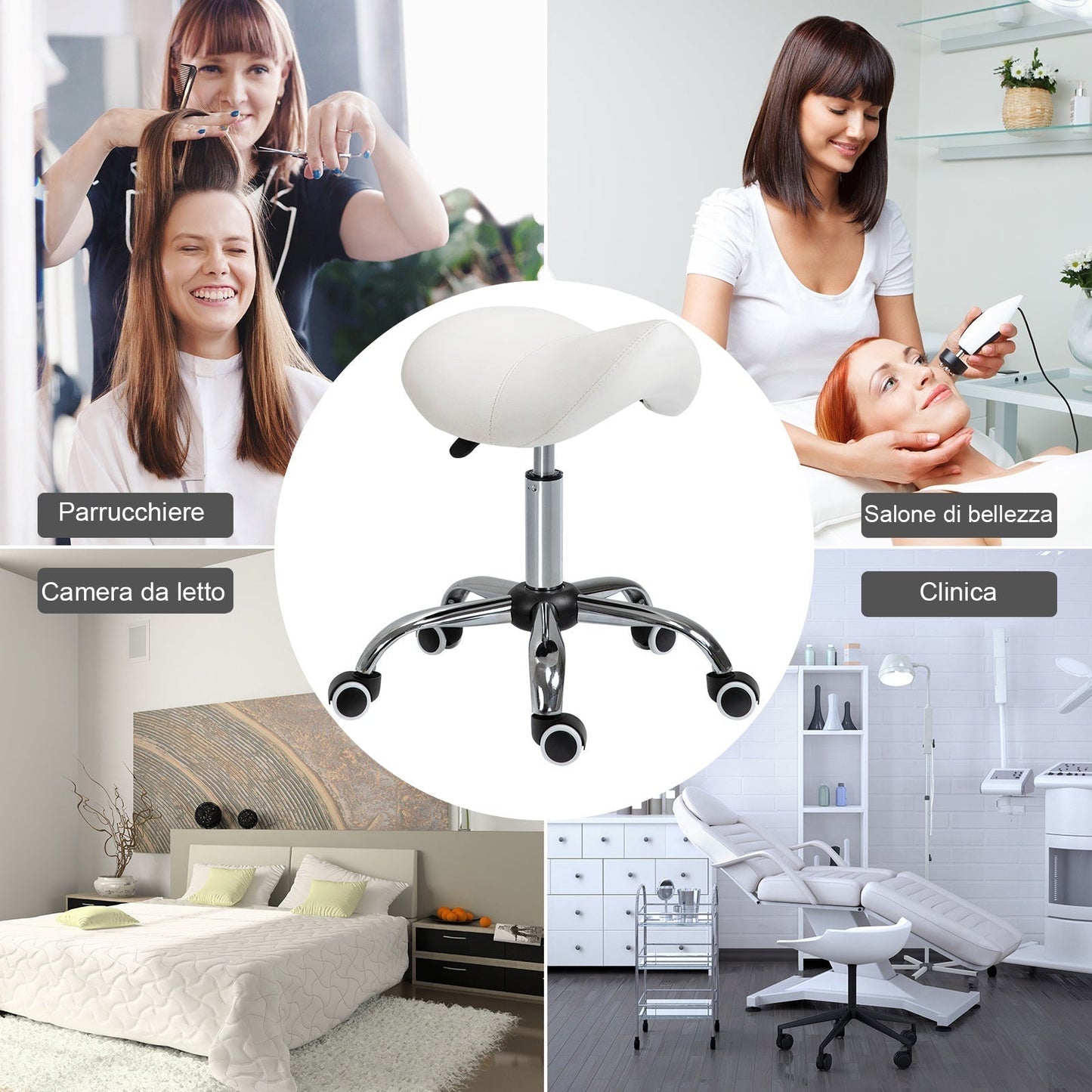 Stool for Beautician Hairdresser Happy Seat Sella 52 × 53 × 49-61cm cream