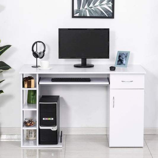 desk for ergonomic pc with shelves and white removable keyboard plane