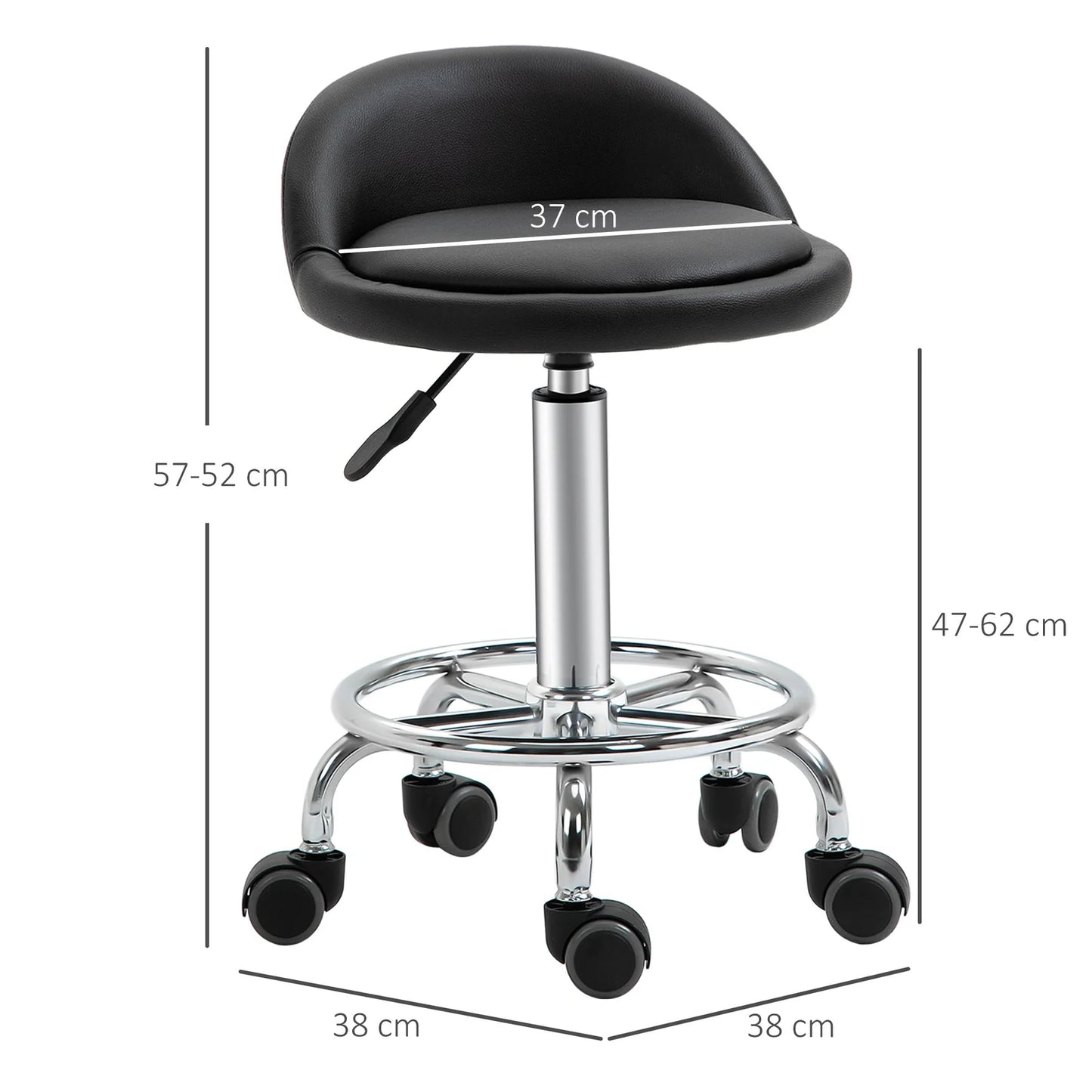 Adjustable Beauty Salon Stool with Wheels – Ergonomic PU Leather Chair, Black