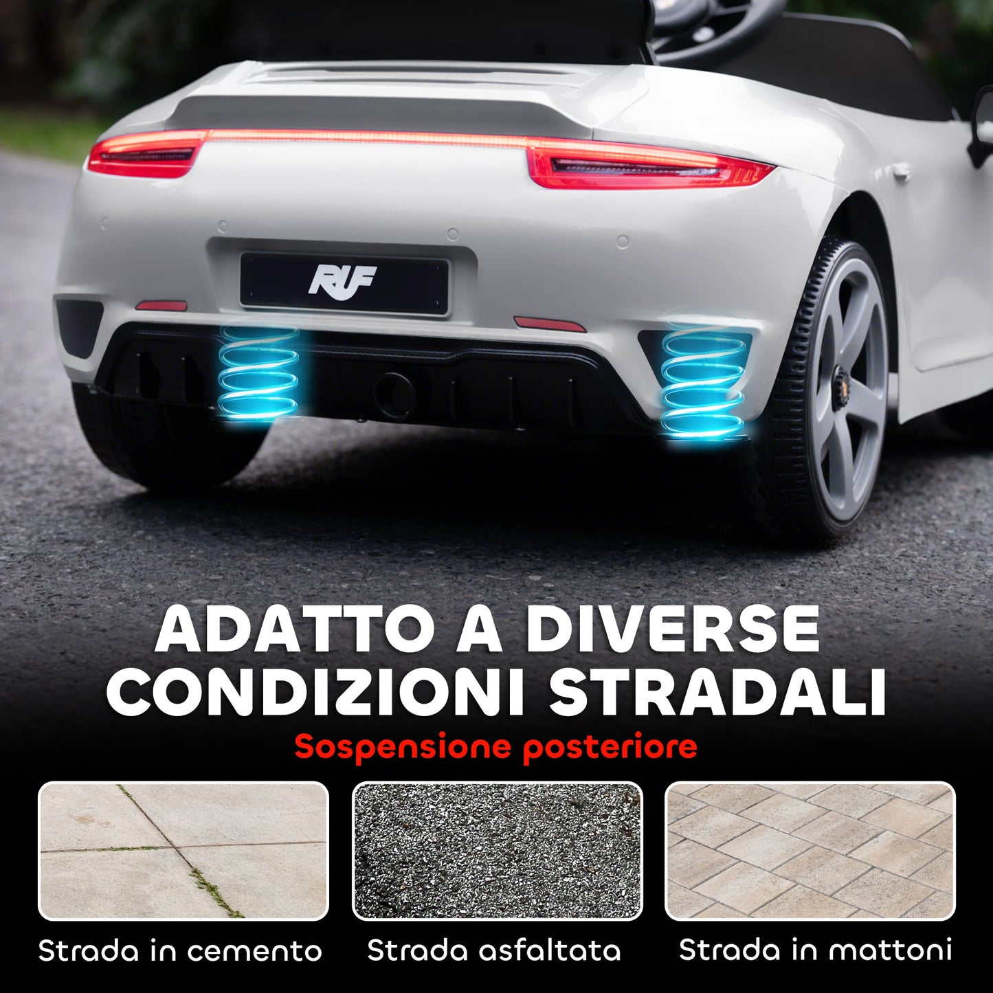 Officially Licensed RUF GT Ride-On Toy Car for Kids Ages 3-5, Remote Control, Seat Belt and Music, White