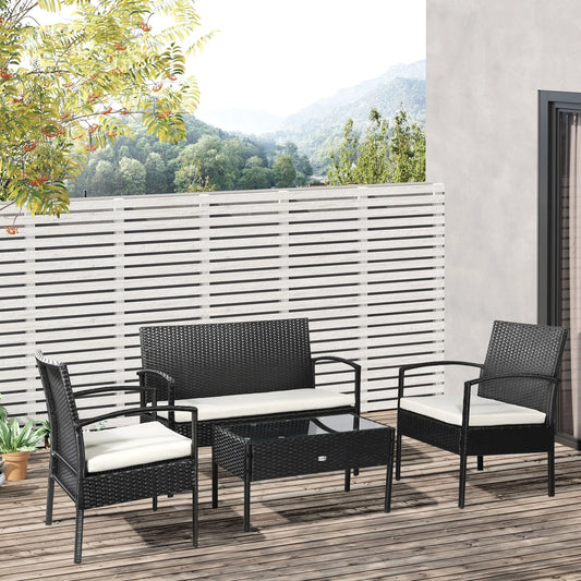4‑Piece Outdoor Rattan Furniture Set with Table & Cushioned Armchairs