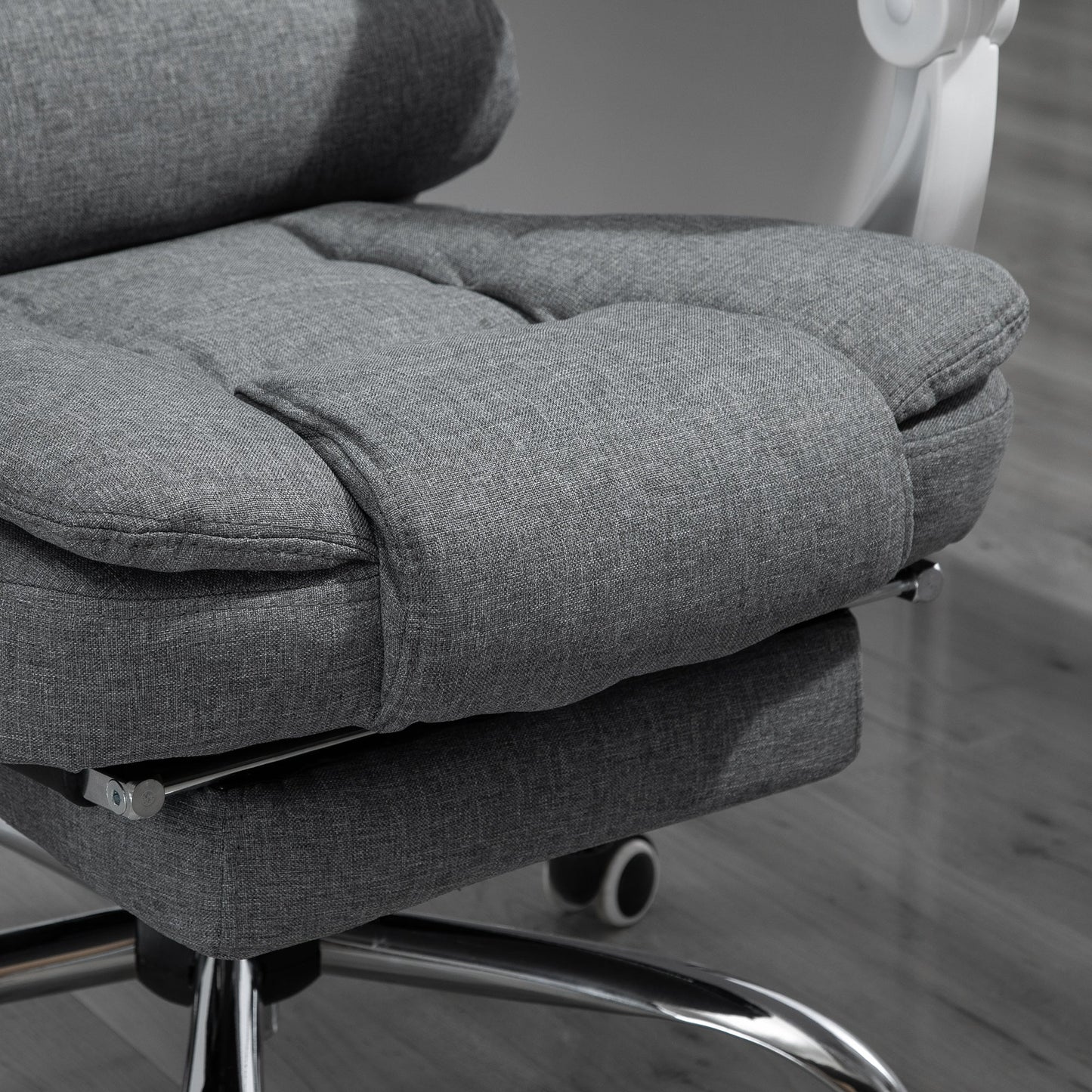 Reclining Office Chair with Retractable Footrest and High Back in Fabric, Grey