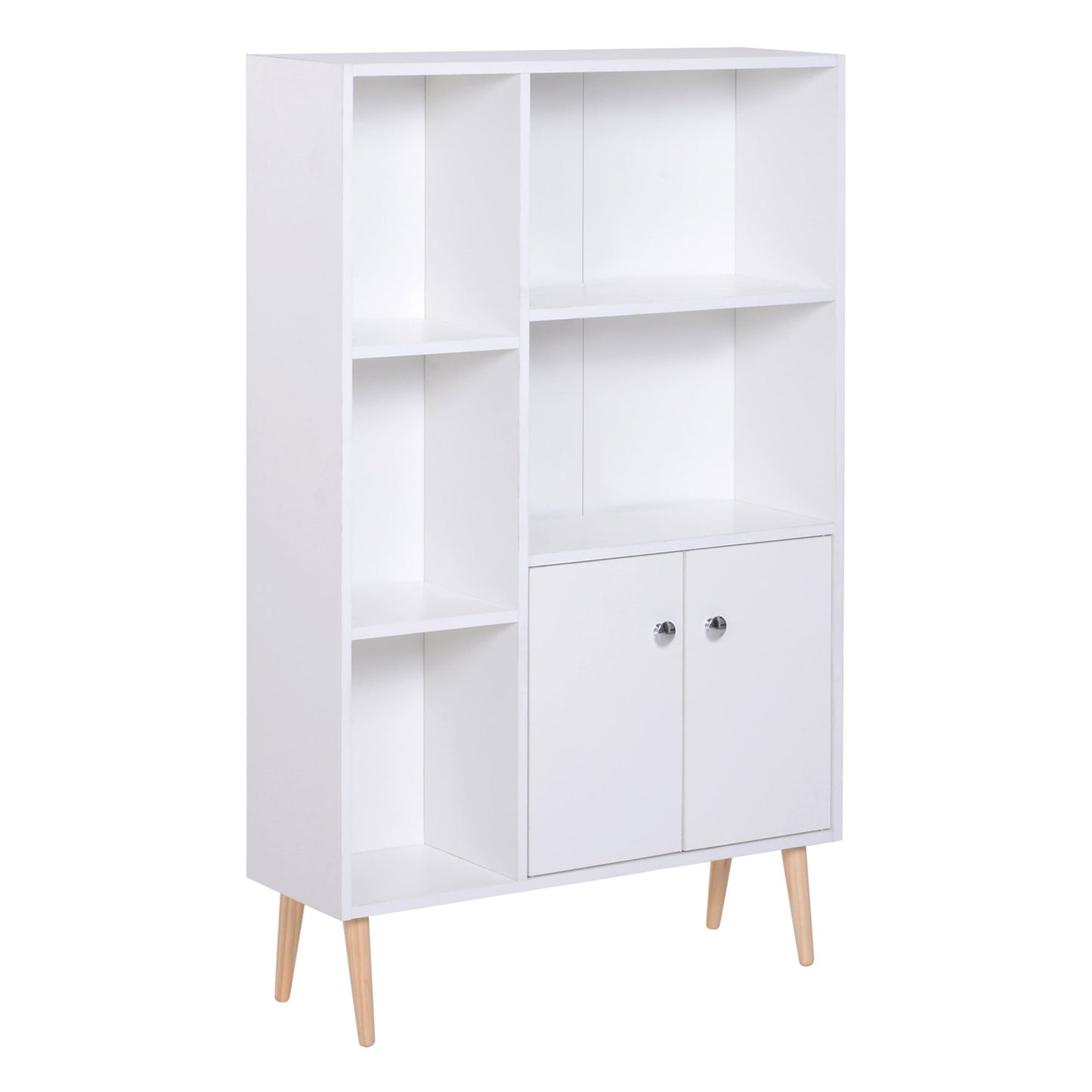 Bookcase Cabinet with Feet in White Pine Wood 80x23.5x123cm