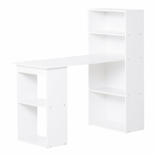 Space-Saving Computer Desk with Bookshelf, Dining Table for Office and Study, 120x55x120 cm, White