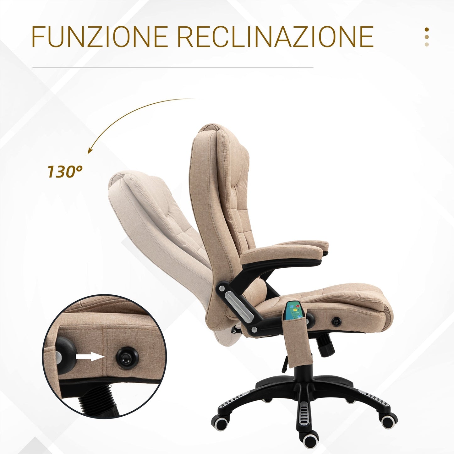 Height Adjustable Massage Office Chair, 6 Massage Points and Heating, Beige