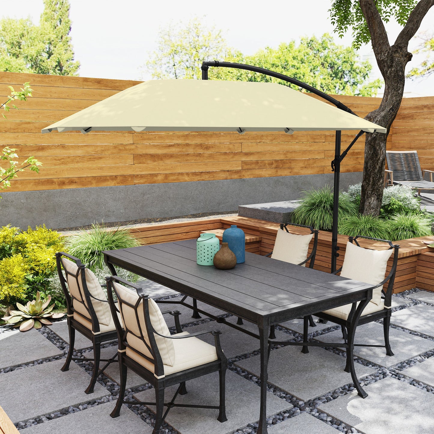 Cantilever Umbrella with Adjustable Cover and Cross Base, in Metal and Polyester, 260x304x245 cm, Cream