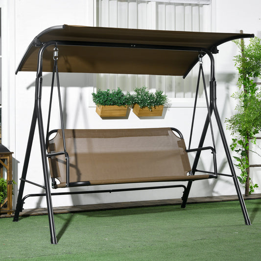 3 Seater Garden Swing with Adjustable Cover, Steel and Polyester, 172x110x153 cm, Brown and Grey