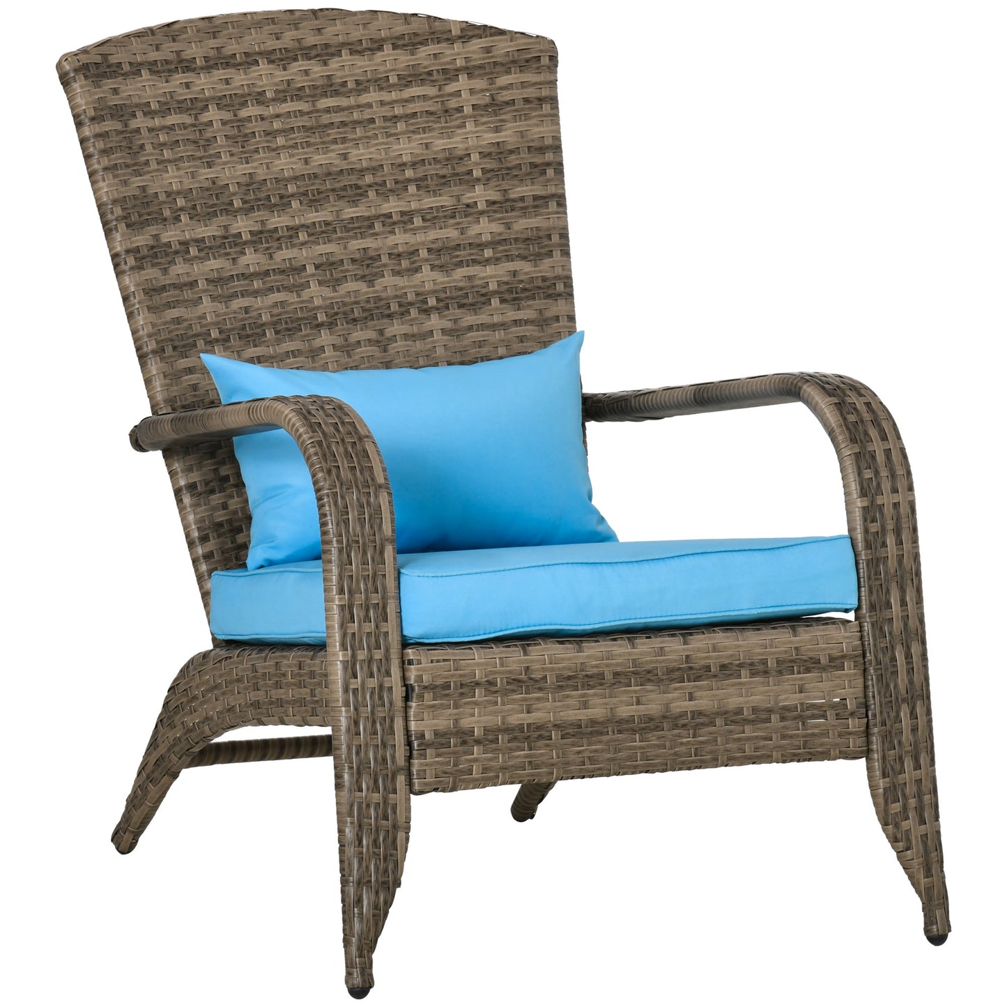 Adironrack Garden Chair with Armrests, Rattan and Steel, 64x80x90 cm, Brown and Blue