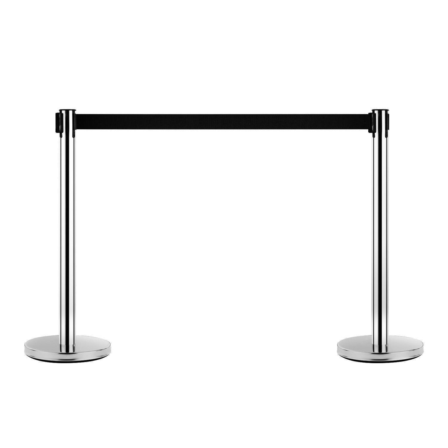Silver Retractable Bollards | with black ribbon of 2m in Stainless Steel and Nylon | ф32x90cm